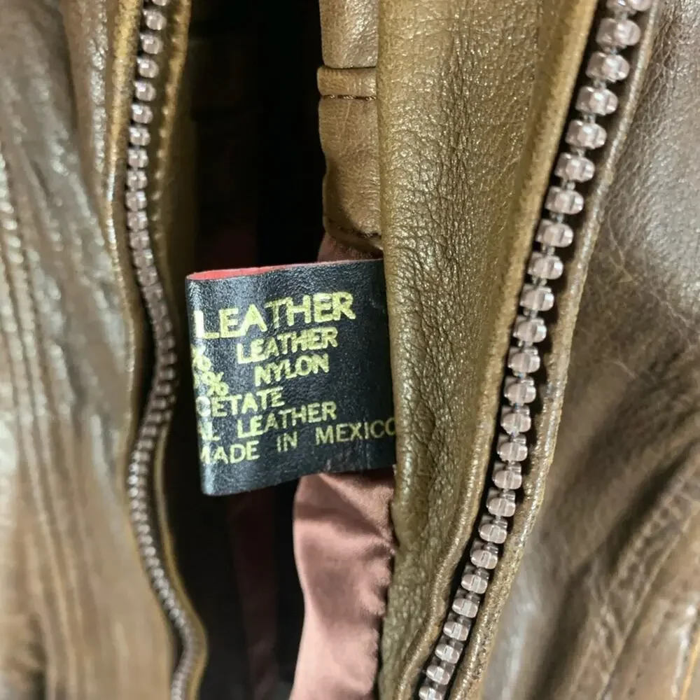 Vintage Grunge Brown Leather Bomber Jacket Sz 46 XL